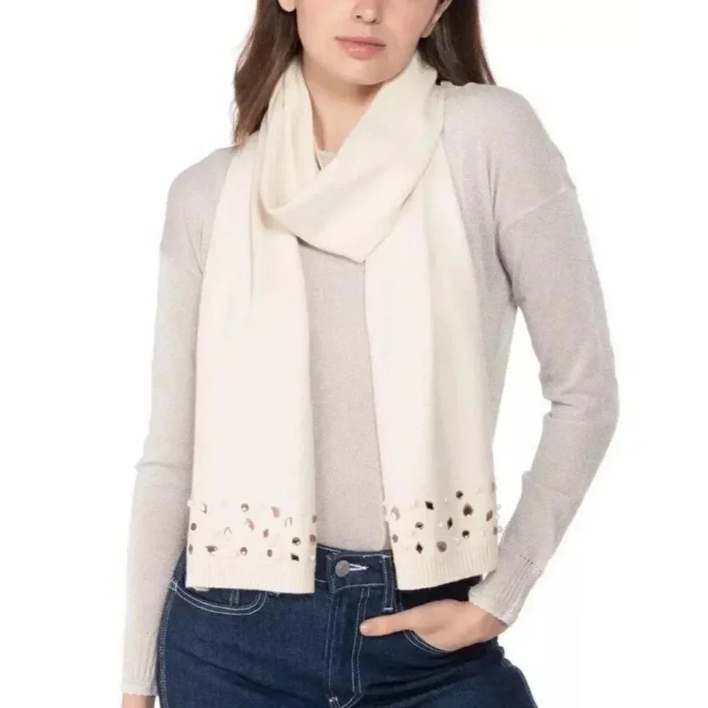 INC International Concepts Scarf Jeweled Embellishments Color Ivory Soft Cozy